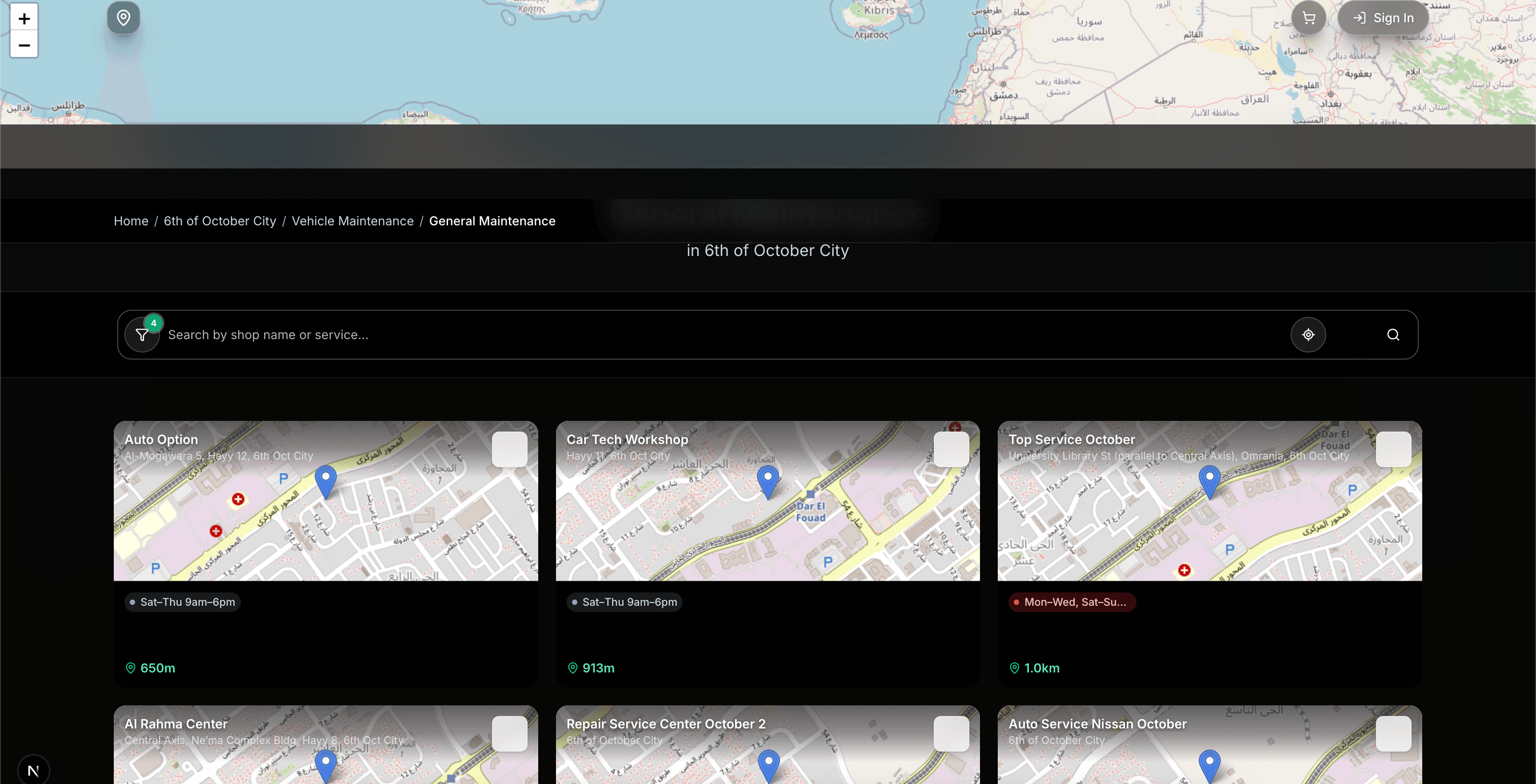 Filtered search results based on selected filters.
